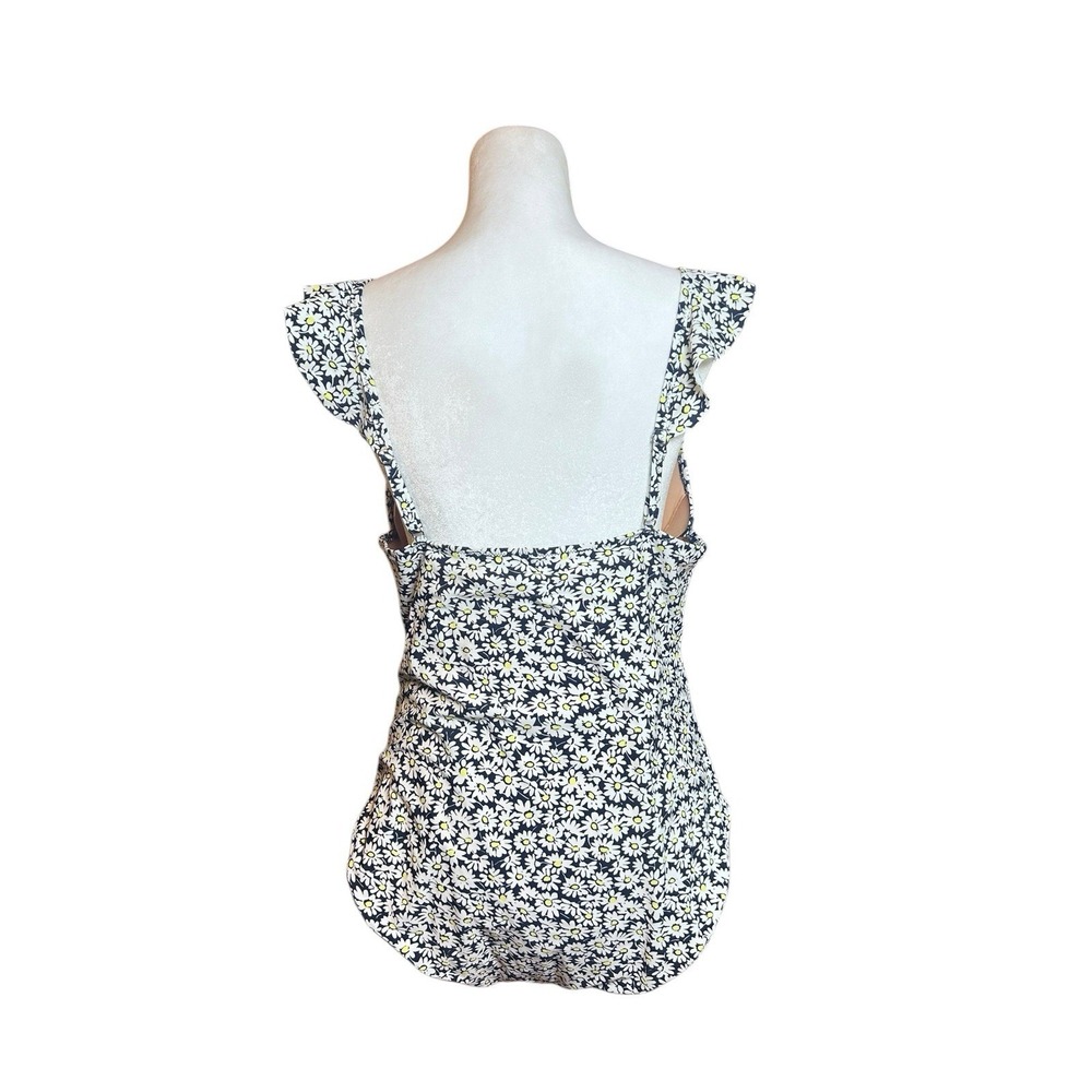 J. Crew Women's XL Daisy Floral One Piece Swimsuit Ruffle V Neck Navy - Picture 4 of 9